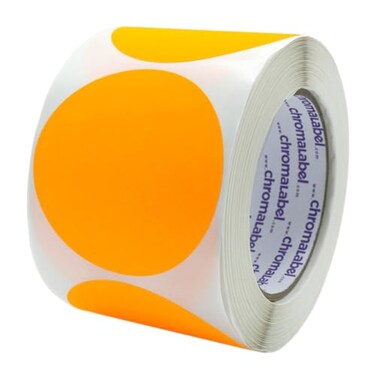 ChromaLabel Fluorescent Orange Dot Stickers, 3 Inch, 500/Roll