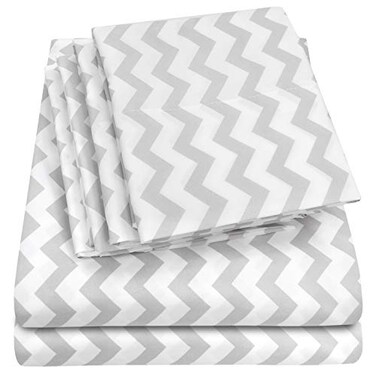 Sweet Home Full Size Bed Sheets - 6 Piece 1500 Supreme Collection Fine Brushed Microfiber Deep Pocket Full Sheet Set Bedding - 2 Extra Pillow Cases, Great Value, Full, Chevron Gray