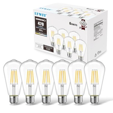 LVWIT 6 Pack ST21 LED Filament Bulb Dimmable, 5W Equivalent 40W, 470LM