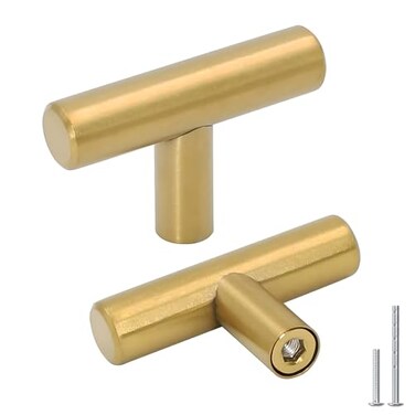 Goldenwarm 15 Pack Brushed Brass Single Hole Knobs Gold Cabinet Pulls
