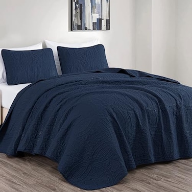 Chezmoi Collection Austin 3-piece Oversized Bedspread Coverlet Set ,King, Navy