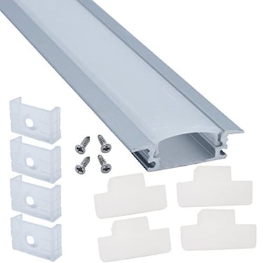 Litever 10 Pack Recess Aluminum Channels for LED Strips 1 Meter / 3.3 FT- Flush Mounting for Max 12mm Wide Flexible or Rigid LED Strip Frosted Diffused Milky Diffuser with Clamps End Caps-LL-007-G