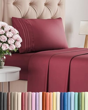 CGK Unlimited Twin Size 3 Piece Sheet Set - Comfy BreathableCooling Sheets - Burdy