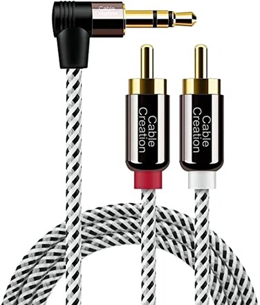 CableCreation 3.5mm to RCA Cable 10FT, Angle 3.5mm to 2RCA Audio Y Splitter