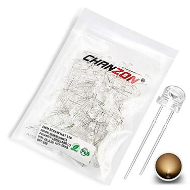 CHANZON 100 pcs 5mm Warm White Straw Hat LED Diode Lights ,DC 3V 20mA