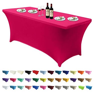 ABCCANOPY 6FT Spandex Table Cover, Stretch Fitted Tablecloth, Magenta