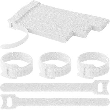 Pasow 60pcs Fastening Microfiber Cloth Cable Ties Wire Management ,6/7/8 Inch, White