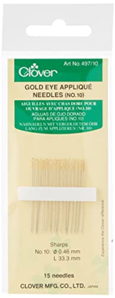 Clover Gold Eye Applique Needles - Size 10 15/Pkg