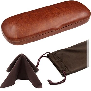MyEyeglassCase SMALL Slim Hard Shell Eyeglass Case“ Small Protective Glasses Case with Microfiber PouchCleaning Cloth fit readers and reading frames durable and lightweight ,S5 Brown