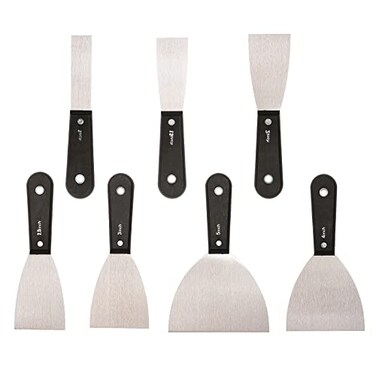 QEES 7 PCS Stainless Putty Knife Set Drywall Paint Stripper Scraper Tools
