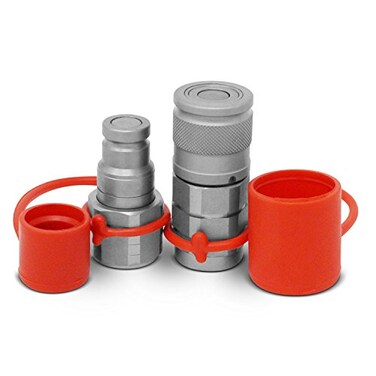 Summit Hydraulics 3/8" Flat Face Hydraulic Quick Connect Coupler Set w/Dust Caps, 1/2" NPT Thread