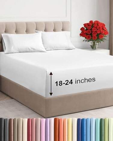 CGK Unlimited Extra Deep Queen Sheet Set - 4 Piece Breathable, Cooling Bed Sheets - White
