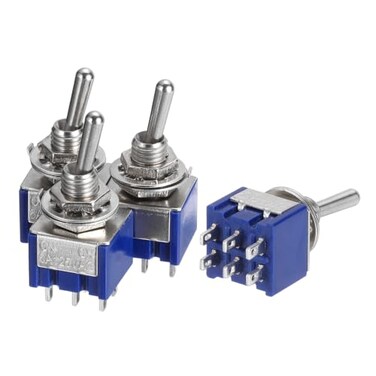 sourcing map uxcell 4Pcs Mini DPDT Toggle Switch, AC125V 6A, 6Pins 2 Position ON/ON