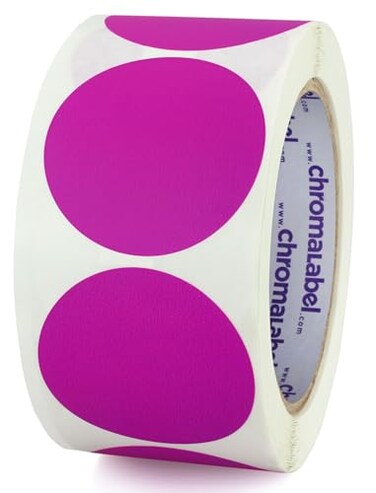 ChromaLabel Fluorescent Purple Dot Stickers, 2 Inch, 500/Roll