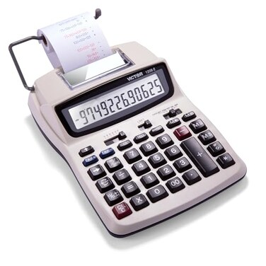 Victor 12-Digit Compact Adding Machine Printing Calculator, Fast 2.3 Lines-Per-Second Ink Roller Printer with Cost, Sell and Margin Keys, 20% Recycled Plastic Enclosure, White ,1208-2