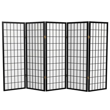 Red Lantern 4 ft. Short Window Pane Shoji Screen - Black - 5 Panels