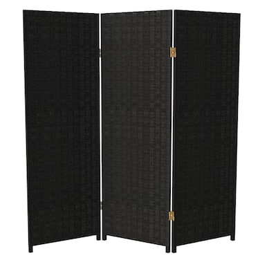 Red Lantern 4 ft. Short Woven Fiber Folding Screen - Black - 3 Panel