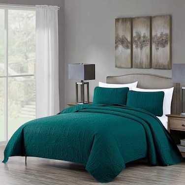 Chezmoi Collection Austin 3-Piece Oversized Bedspread Coverlet Set ,King, Teal