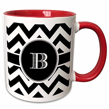 3dRose Black and white chevron monogram initial B 11oz Two-Tone Red Mug