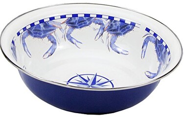 Golden Rabbit Enamelware Serving Basin, 4 quart, Blue Crab