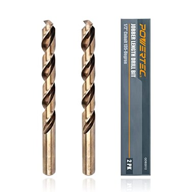POWERTEC 1/2" M35 Cobalt Drill Bit Set, 135° Split Point, 2PK ,QDB2012