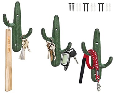 Comfify Green Cactus Double Hooks Set of 3“ Cast Iron“ Southwest Decor