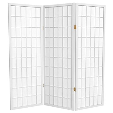 Red Lantern 4 ft. Short Window Pane Shoji Screen - White - 3 Panels