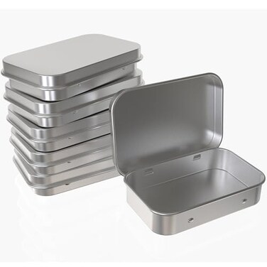 Hulless Small Hinged Tin Box Metal Tins Storage Containers, Silver 6Pcs