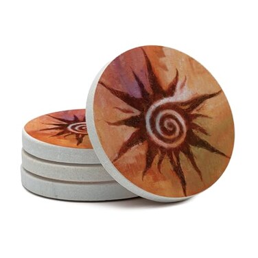 Thirstystone Spiral Sun Round Natural Sandstone Coaster 4 Pack