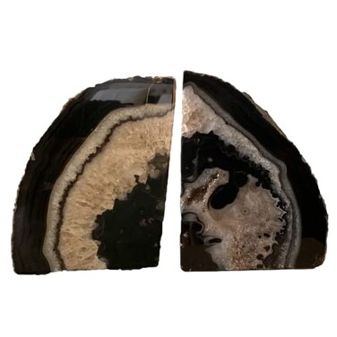 JIC Gem Black Agate Geode Bookends Anti-Slip Heavy Duty 1 Pair 3-4 Lbs
