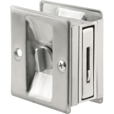 Prime-Line N 7161 Pocket Door Privacy Lock with Pull - Replace Old or Damaged Pocket Door Locks Quickly and Easily - Satin Chrome ,Single Pack