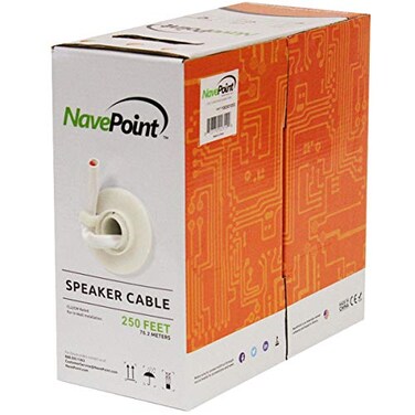 NavePoint 250ft in Wall Audio Speaker Cable Wire CL2 16/2 AWG Gauge 2 Conductor Bulk White