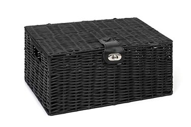 Arpan Medium Resin Woven Storage Basket Box With LidLock - Black
