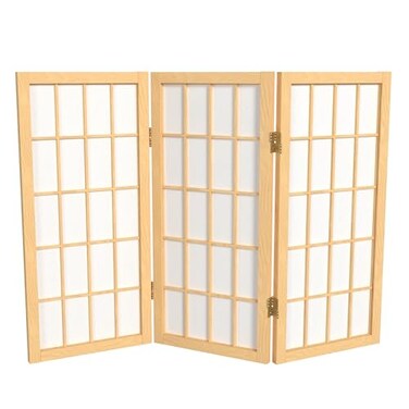 Red Lantern 2 ft. Short Desktop Window Pane Shoji Screen - Natural - 3 Panels