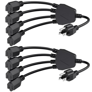 Cable Matters 2-Pack 16 AWG 4 Outlet Power Splitter, AC Plug Splitter 1.5ft