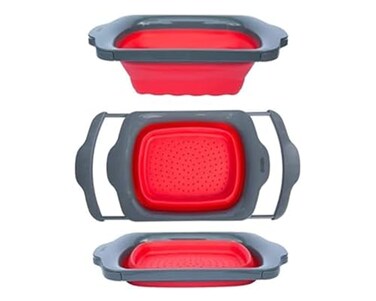 Comfify XL Large Kitchen Strainer - Collapsible Silicone Over-The-Sink Colander with Extendable Handles - Use with Pasta, Fruit, BerriesVeggie - 6 Quart - Red