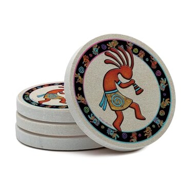 Thirstystone Kokopelli Toss 4 Pack Round Natural Sandstone Coasters