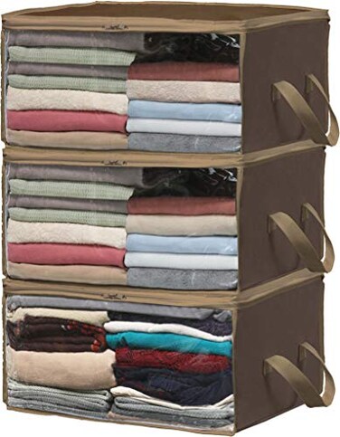 Simple Houseware 3 Pack Foldable Clothing Storage Box with Clear Window