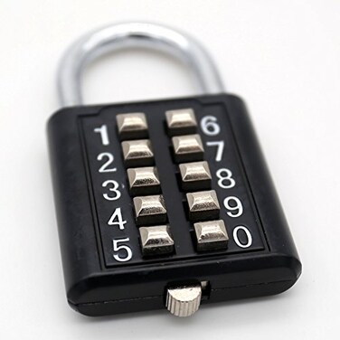 TEMEILI MIONI 10 Digit Push Button Combination Padlock, 5 Digit Locking Mechanism, Black