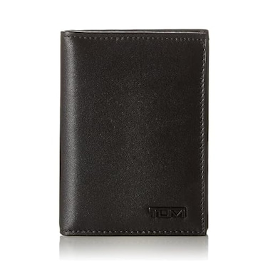 TUMI Delta L-Fold Wallet with RFID Lock, Slim Bifold Leather Wallet, Black