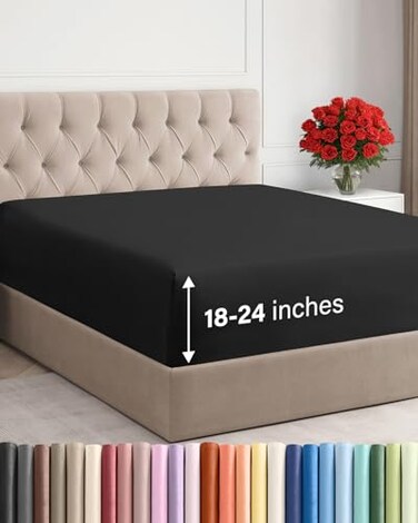 CGK Unlimited CGK Linens Extra Deep Queen Fitted Sheet - Fitted Sheet Only - Black