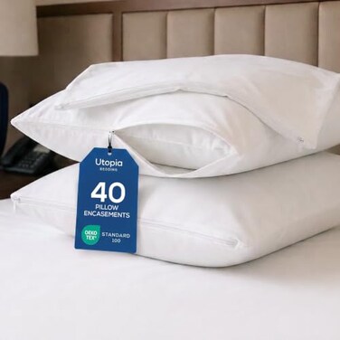 Utopia Bedding 40-Pack HotelCommercial Queen Size Waterproof Pillow Protectors, White