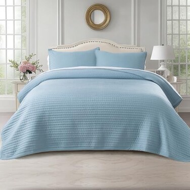 KASENTEX Oversized Queen Quilt Set 102x106, Soft Washed 3-Layer Lightweight