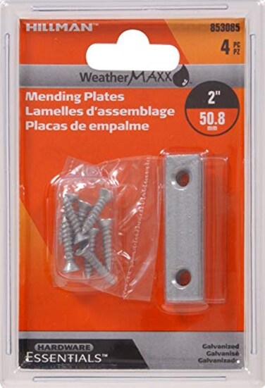 Hardware Essentials 853085 Mending Plate Galvanized 2" x 1/2" 4-Pack