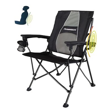 STRONGBACK Elite Lawn Lounge Camping Chair with Lumbar Support, Black/Grey