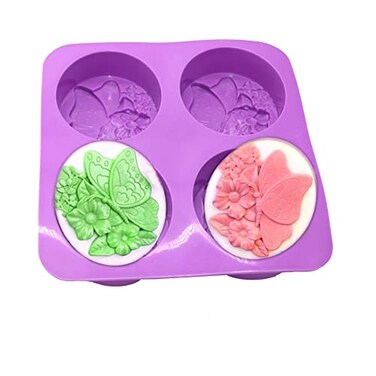 X-Haibei Flower Butterfly Oval Bath Soap Silicone Mold Cold Process Making Supplies 3oz per Cell