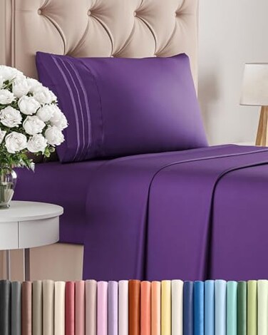 CGK Unlimited Twin Size 3 Piece Sheet Set - Comfy BreathableCooling Sheets - Purple