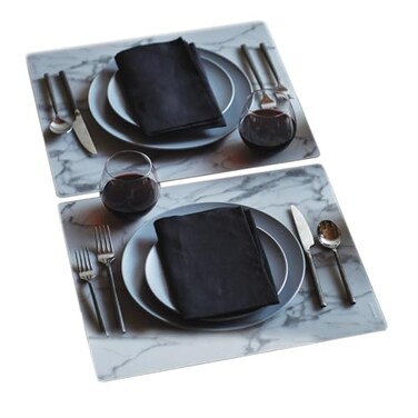 MODERN-TWIST 14 x 16 Rectangular Silicone Placemat, Marble Print in Gray, 1 Count