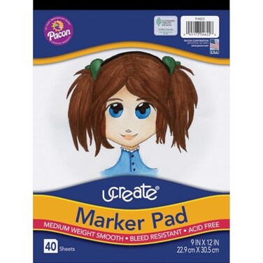 UCreate Marker Pad, White, 9" x 12", 40 Sheets