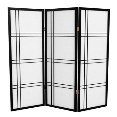 Red Lantern 4 ft. Short Double Cross Shoji Screen - Black - 3 Panels